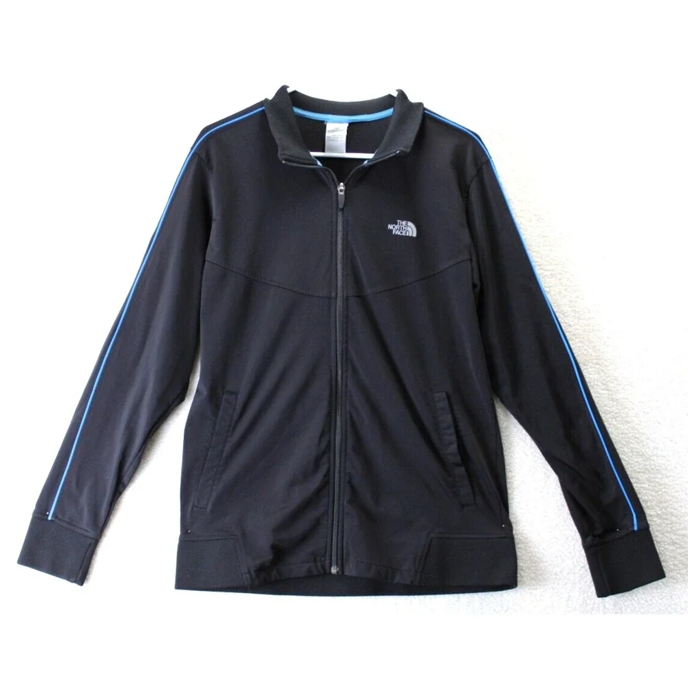 The North Face Mens Track Jacket Black Blue Trim‎ Full Zip Athletic Size M